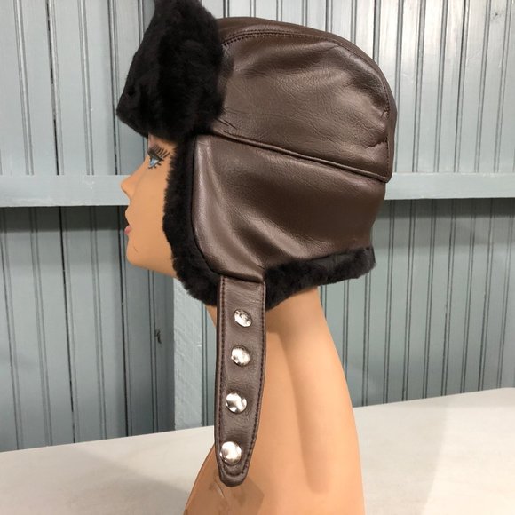 Langenberg Brown Vinyl Trooper 6 7/8 Winter Hat Ear Flaps Made USA - Picture 10 of 10